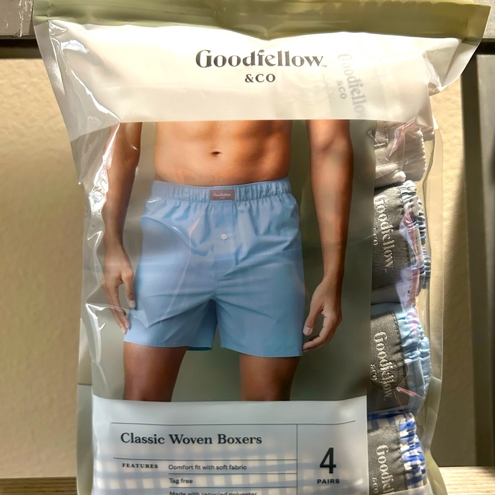 New in Package Mens Classic Woven Boxers by Goodfellow & Co.  4 Pairs!